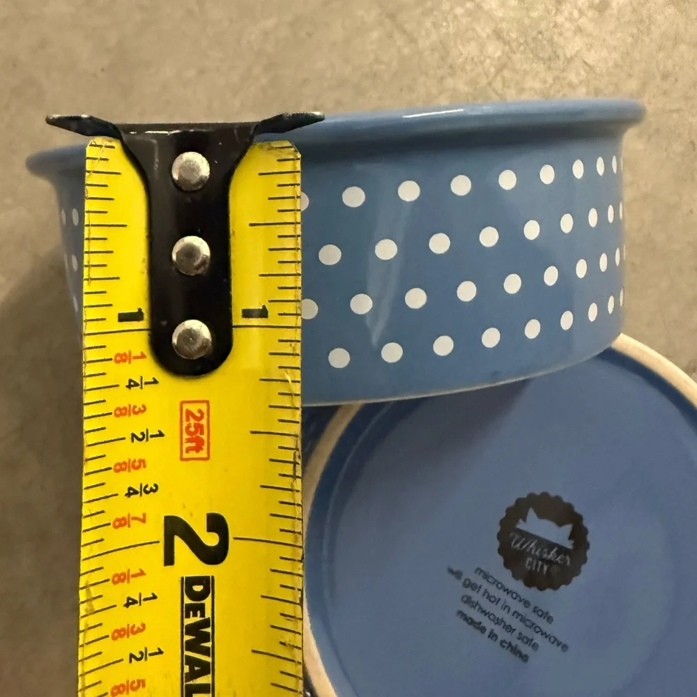 Set Of 2 Whisker City Blue & White Polka Dot Cat / Dog Water / Food Bowls
